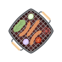 Delicious Grilled Sausages on an Iron Pan Grill Stove png