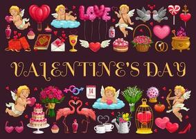Valentines Day symbols and angels vector