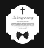 Funeral card, condolence obituary message, ribbon vector