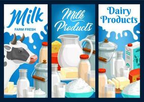 Dairy food and milk farm products vector banners