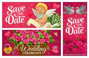 Save the date wedding banners, marriage cards vector