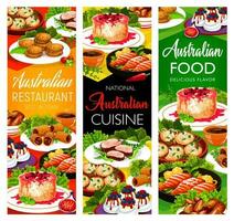 Australian cuisine food dishes, restaurant menu vector