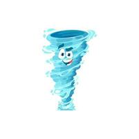 dibujos animados tornado gracioso personaje con agua gotas vector