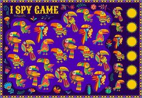 Cartoon mexican toucan birds on kids spy game vector