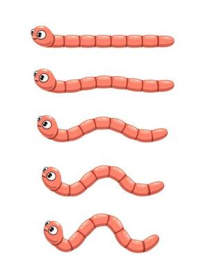 Animated cartoon worm, crawl earthworm animation