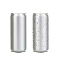 Realistic aluminium can with water drops, jars vector