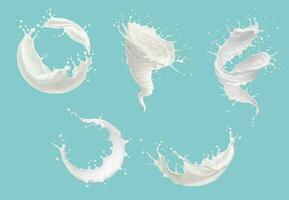 Realistic milk tornado, whirlwind, swirl splashes vector