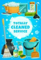 Cleaning service, housework tools and utensils vector
