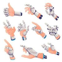 Human hands with fingers robotic prosthesis set vector