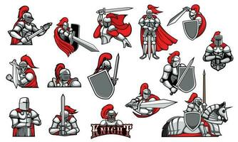 Knights with swords isolated vector mascots