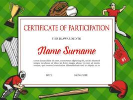 Certificate of participation baseball tournament vector