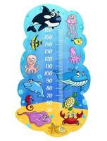 Kids height chart cartoon sea animals growth meter vector