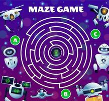 Robots labyrinth maze game, vector kids boardgame