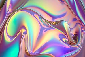 Holographic liquid background. Holograph color texture with foil effect. Halographic iridescent backdrop. Pearlescent gradient for design prints. Rainbow metal. photo