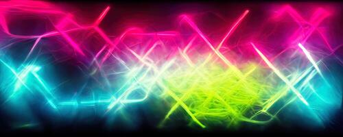 illustration of gaming background abstract, cyberpunk style of gamer wallpaper, neon glow light of sci-fi. Glowing iridescent neon lights for both light and dark backgrounds. photo