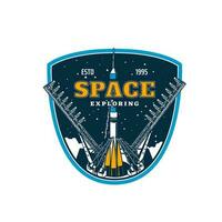 Space exploring, galaxy discovery, spaceship start vector