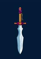 Magical cartoon dagger, steel blade Medieval sword vector