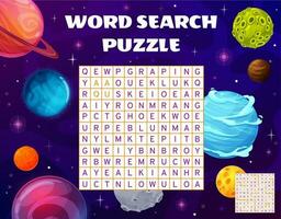 Find a color of space planets word search puzzle vector