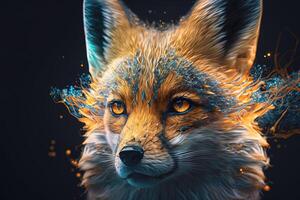 Fantasy Raster Image of Fox Face with Golden Spot, Animal face in the depths of galaxies and stars fox photo