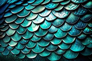 Dragon scales background - turquoise shining shells . Simple background made of dragon scale armor illustration . photo