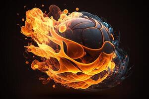 of a Glowing Ball Burning on Fire in Orange Flames, Giving off Heat and Smoke for Competitive Basketball A Visual representation of the Madness and Excitement of the Game photo