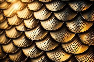 Dragon scales background - gold shining shells . Simple background made of dragon scale armor illustration . photo