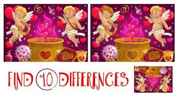 Valentine day find ten differences game with cupid vector