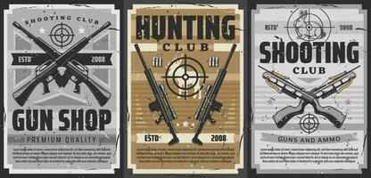 Gun and weapon target posters, hunting or shooting vector