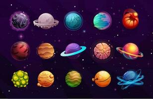 Planets of alien or fantasy space, cartoon game ui vector