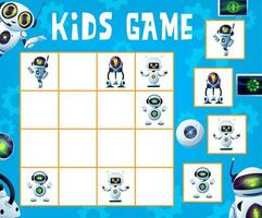 niños sudoku juego, lógico enigma con robots vector