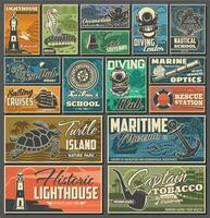 Maritime travel, nautical history vintage posters vector