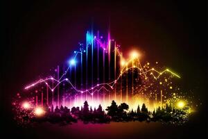 negocio económico cartas con ligero efectos, neón. resumen neón fondo, crecimiento y otoño analítica. valores mercado comercio inversión candelero grafico. Finanzas y economía concepto. generativo ai foto