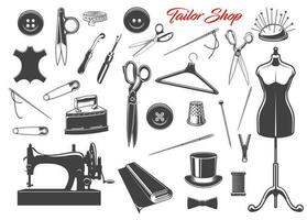 Sewing tools and needle, threads, buttons, pins vector