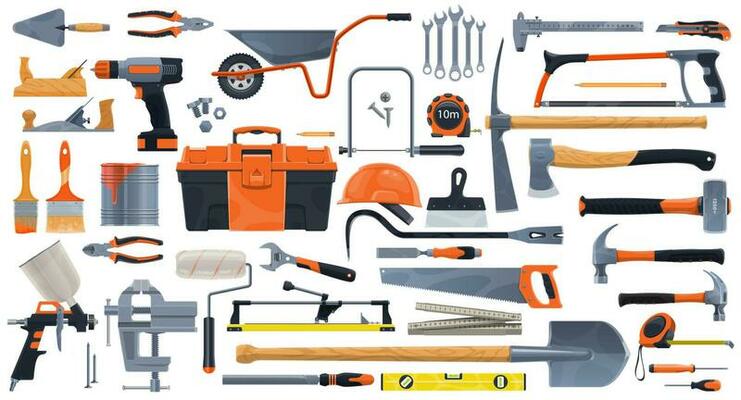 Building construction tools. Construction home repair hand tools, dril By  WinWin_artlab