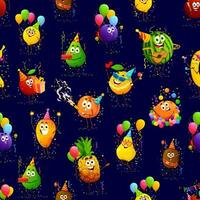 Cartoon fruit characters on birthday holiday party vector