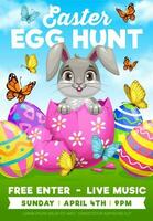 Easter egg hunt bunny, religion holiday flyer vector