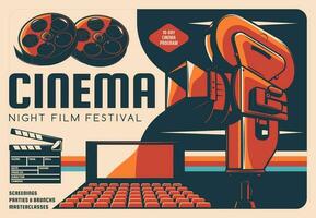 cine noche película festival vector retro póster
