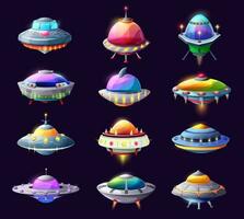 Cartoon ufo alien spaceships and space crafts set vector