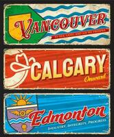 Vancouver, Calgary and Edmonton city travel plate vector