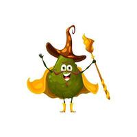 Cartoon avocado witch character, wizard magician vector