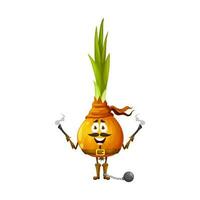 Cartoon funny onion pirate, corsair vegetable vector