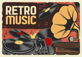 Vinyl records of retro music and gramophone vector