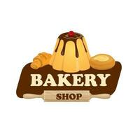 Bakery shop pastry cakes, patisserie sweets sign vector