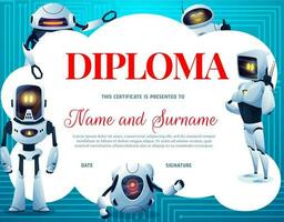 Kids diploma template with robots or AI androids vector