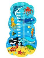 Kids height chart meter, cartoon sea animals vector