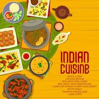 Indian cuisine restaurant meals menu vector cover