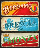 Bergamo, Brescia and Monza italian cities plates vector