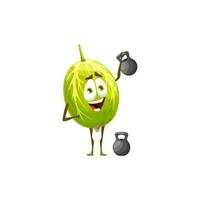 Cartoon gooseberry with weight, vector funny berry