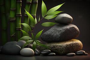 Bamboo and stones in a wellness spa. . Zen Stones and Bamboo on the water. relax, enjoy at spa concept photo