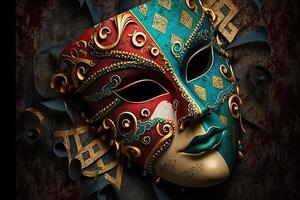 Illustration, multicolored carnival mask party inspired in ancient venetian dominos photo